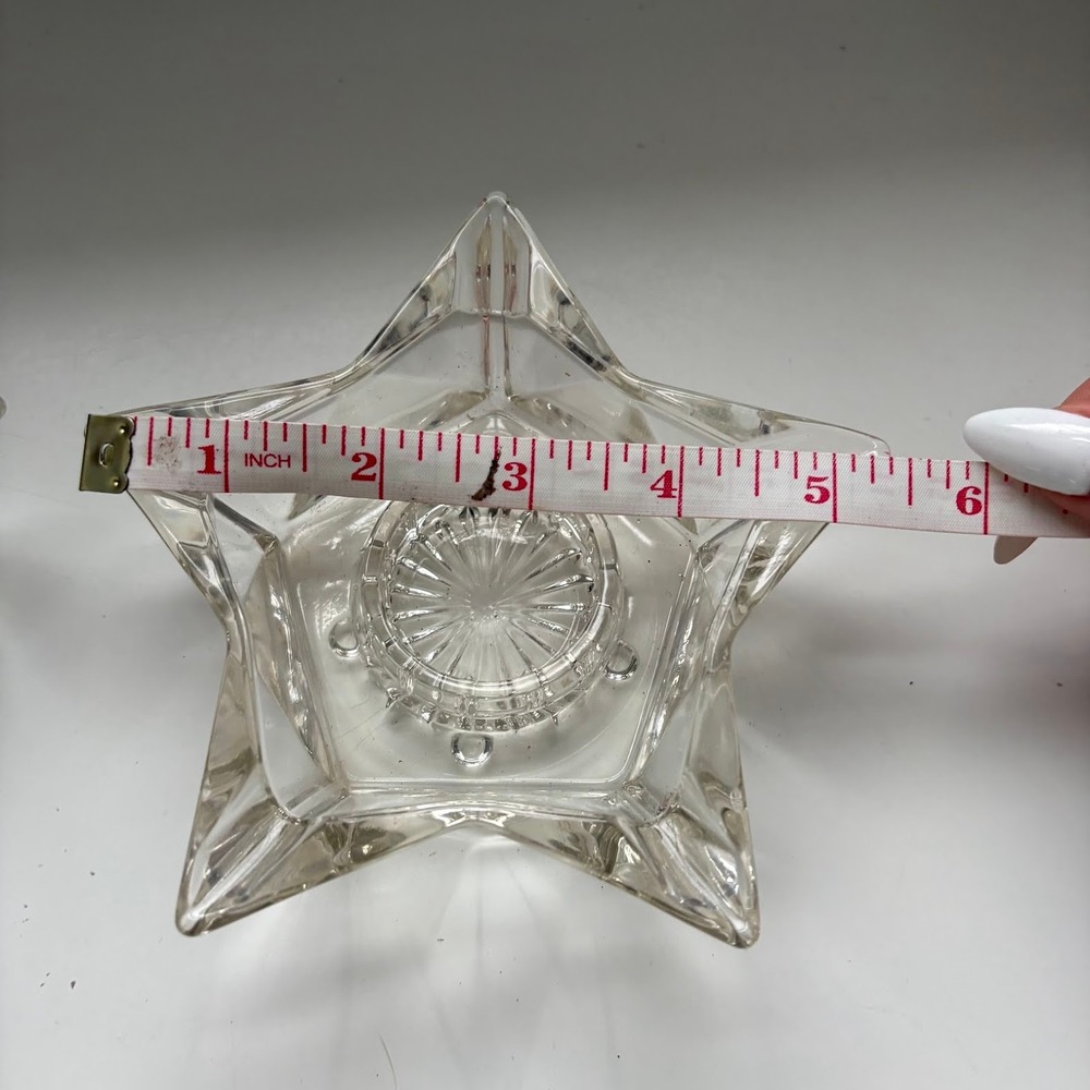 Vintage Clear Pressed Glass Star Candle Holders Set of 2 Celestial Sunburst Base - Picture 5 of 6